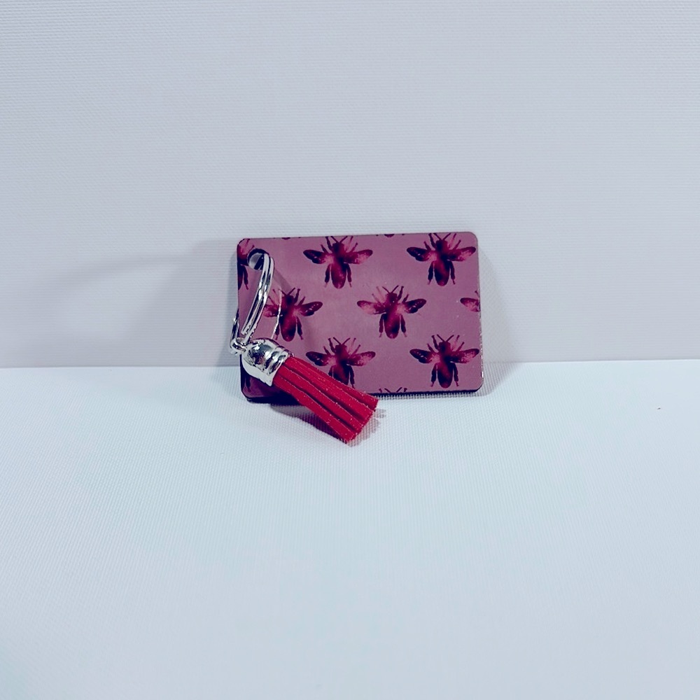 Gucci look a like Pink Bee Pattern Keychain with dark pink Tassel